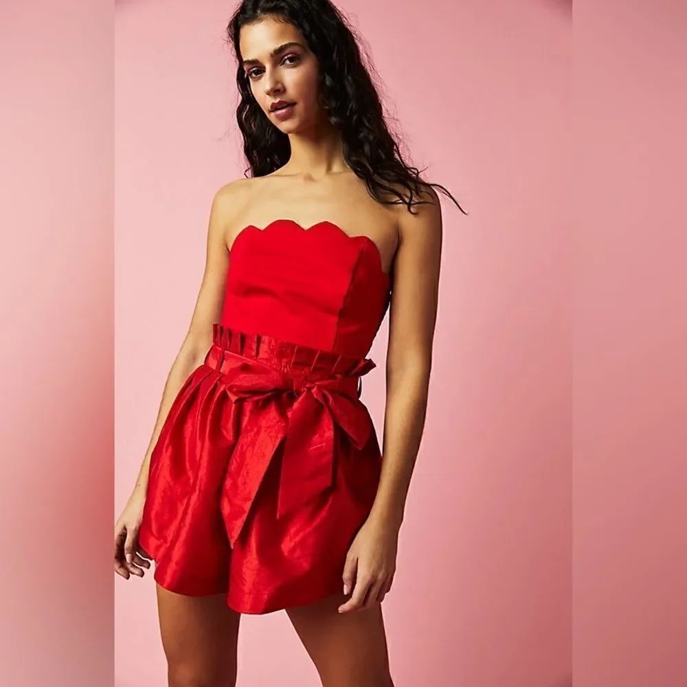 New Free People Filmore Romper In Fiery Red
